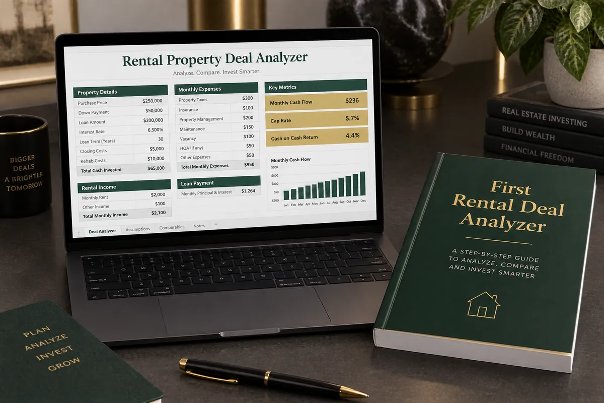 Rental property deal analyzer spreadsheet and printed guide