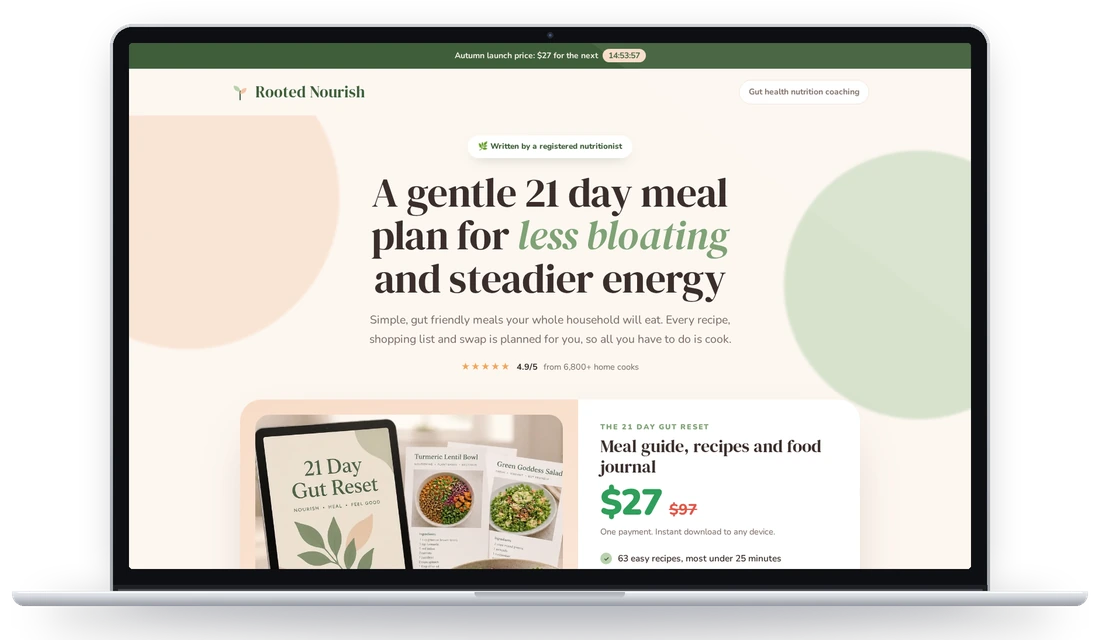 Rooted Nourish low ticket sales page