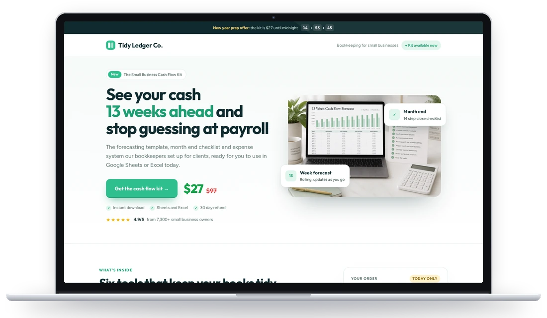 Tidy Ledger Co. low ticket sales page